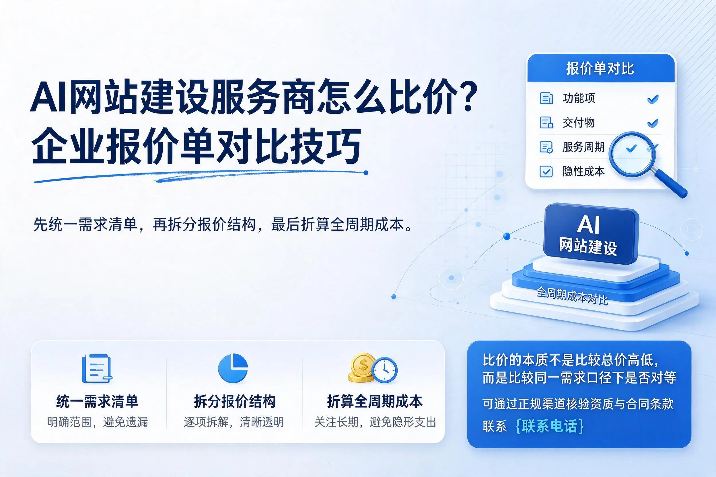 AI网站建设服务商怎么比价?新疆企业报价单对比技巧