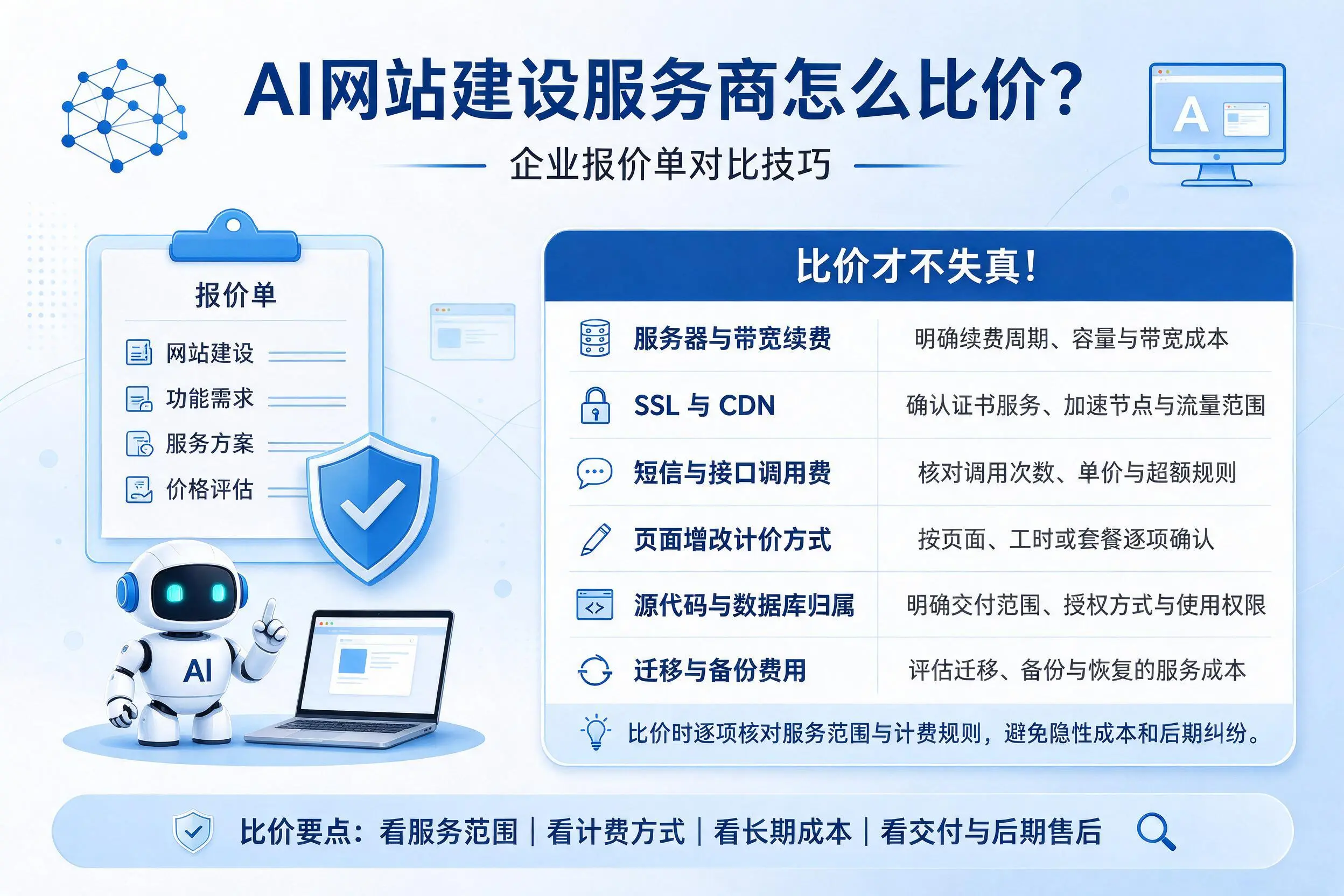 AI网站建设服务商怎么比价?新疆企业报价单对比技巧