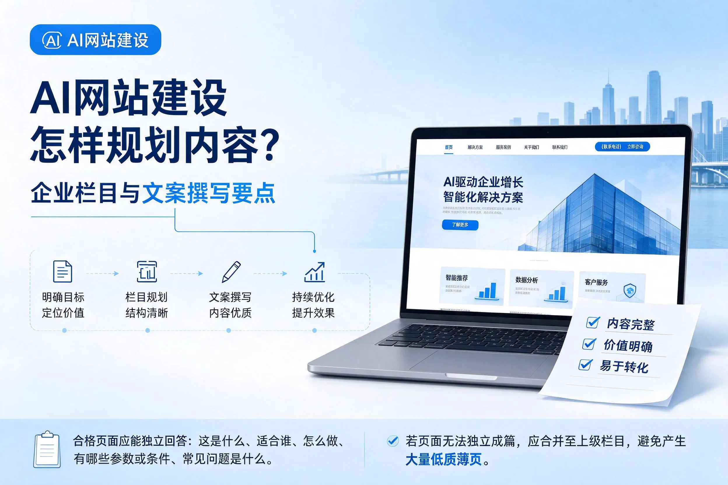 AI网站建设怎样规划内容?新疆企业栏目与文案撰写要点