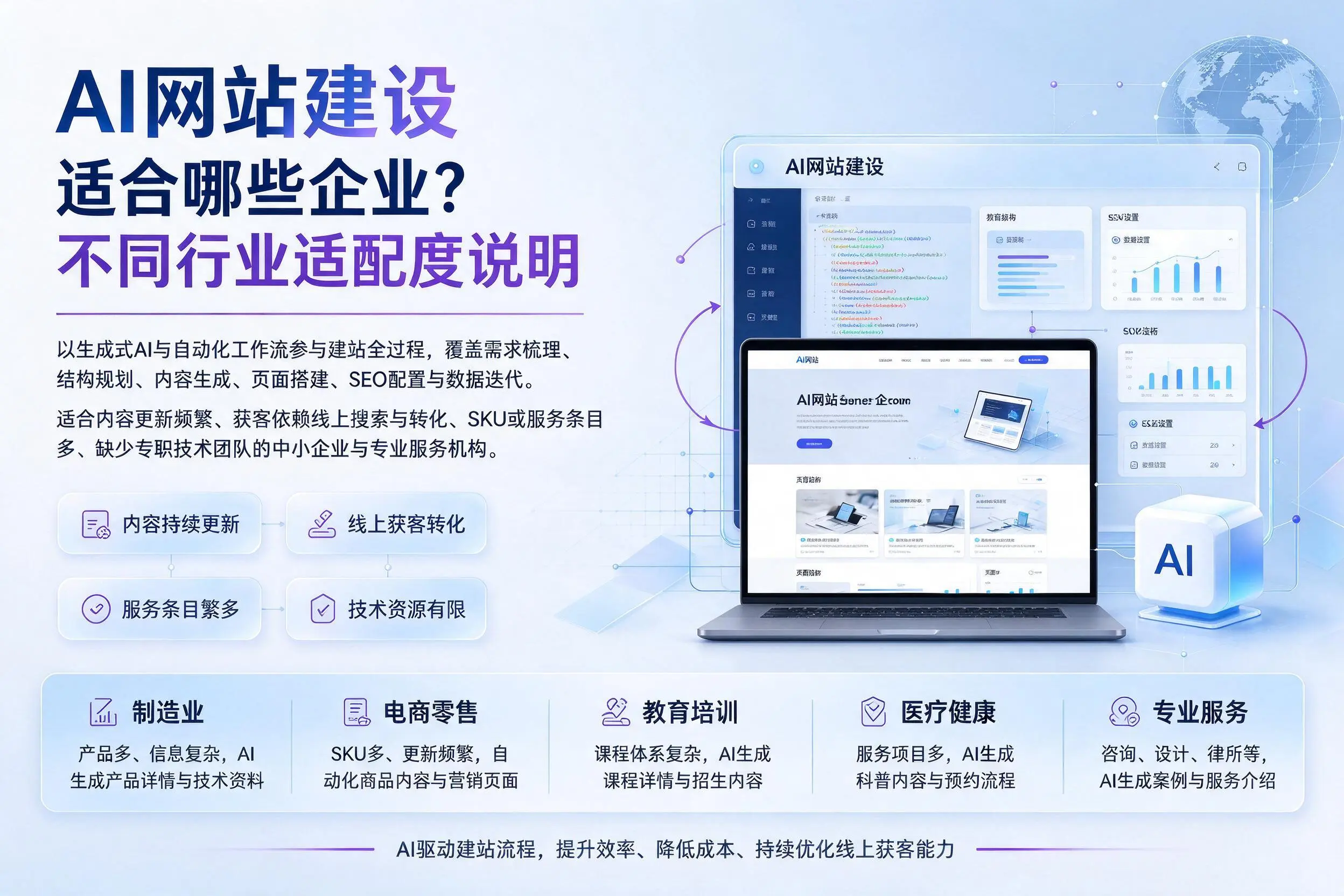 AI网站建设适合哪些企业?新疆不同行业适配度说明